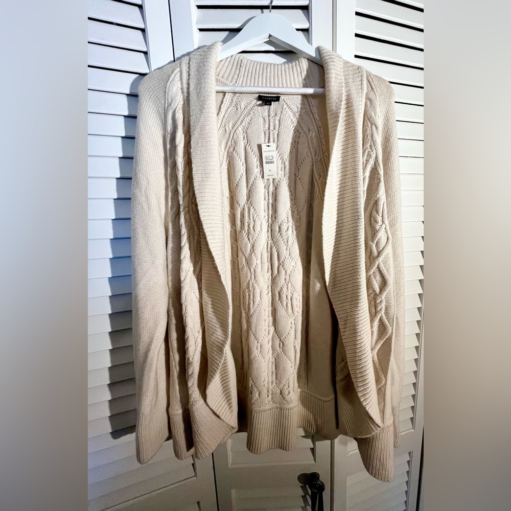 NWT Talbots beige natural lambswool open front cardigan Sz XL